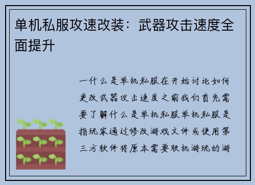 单机私服攻速改装：武器攻击速度全面提升